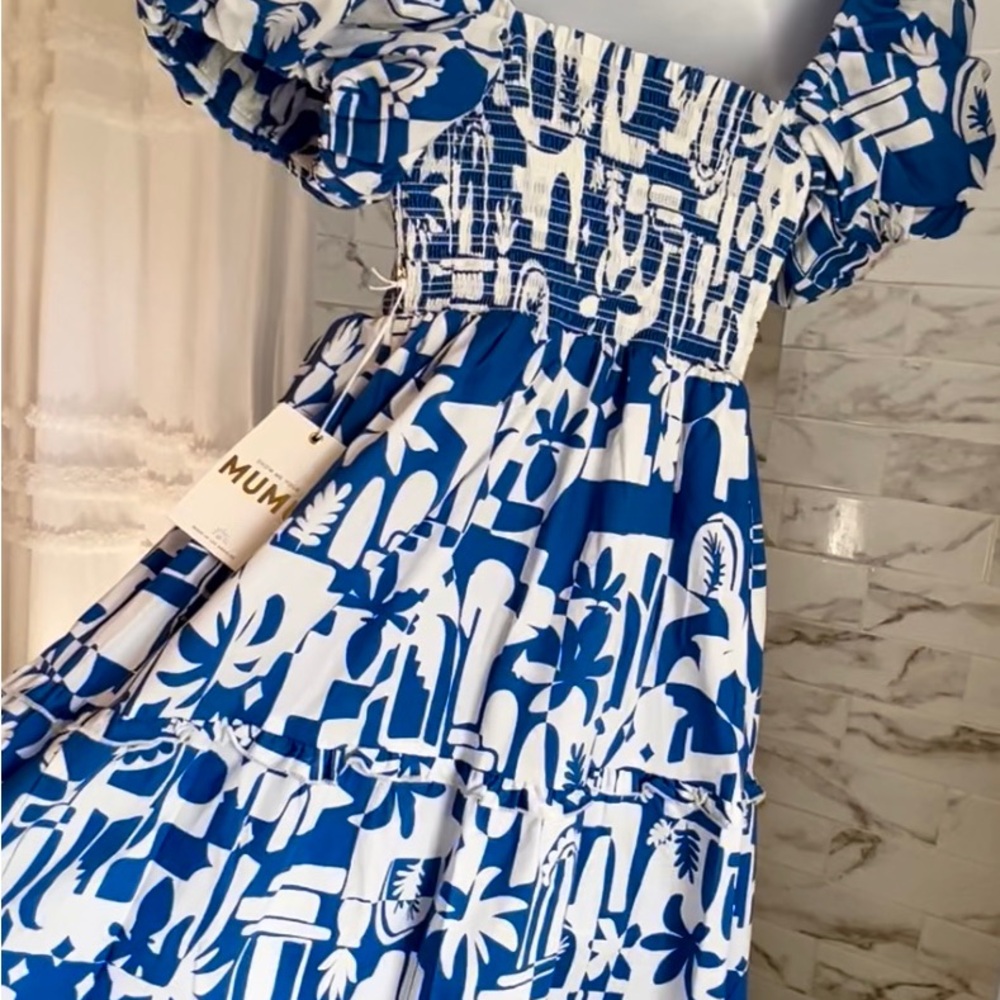 NWT ~ Show Me Your Mumu ~ Blue and White Midi Dress - Picture 4 of 10